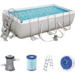 BESTWAY Power Steel Rectangular Pool Set 412x201x122 cm, Stahlrahmenpool-Set mit Filterpumpe und Zubehör