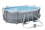 Bestway Power Steel Ovaler Stahlrahmenpool-Set mit Filterpumpe, 7250 L, grau, 424 x 250 x 100 cm
