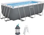 Bestway Power Steel Frame Pool Set mit Sandfilteranlage 412 x 201 x 122 cm, grau, eckig