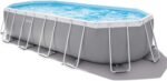 INTEX "Prism Frame" Pool oval Aufstellpool Komplettset (6,1 x 3,05 x 122cm) inkl. 12V Filterpumpe, Leiter, Abdeckplane & Bodenplane, Familienpool Swimmingpool Volumen ca 18.202 l, blau (26798GN)