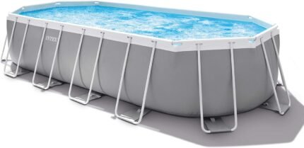 INTEX "Prism Frame" Pool oval Aufstellpool Komplettset (6,1 x 3,05 x 122cm) inkl. 12V Filterpumpe, Leiter, Abdeckplane & Bodenplane, Familienpool Swimmingpool Volumen ca 18.202 l, blau (26798GN)