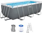 Bestway Power Steel Frame Pool Set mit Filterpumpe 412 x 201 x 122 cm, grau, eckig