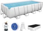 Bestway Power Steel Frame Pool Komplett-Set mit Sandfilteranlage 488 x 244 x 122 cm, lichtgrau, eckig
