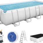 Bestway Power Steel Frame Pool Komplett-Set mit Sandfilteranlage 488 x 244 x 122 cm, lichtgrau, eckig