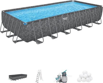 Bestway Pool-Set, rechteckig, 24 ft x 12 ft x 52 Zoll oder 7,32 m x 3,66 m x 1,32 m