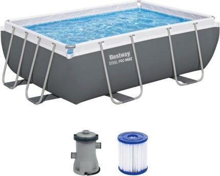 Bestway Power Steel Frame Pool Set mit Filterpumpe 282 x 196 x 84 cm, grau, eckig