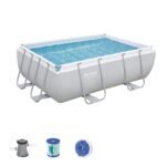 BESTWAY Power Steel Rectangular Pool Set 412x201x122 cm, Stahlrahmenpool-Set mit Filterpumpe und Zubehör