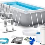 INTEX "PrismFrame" Pool rechteckig Aufstellpool Komplettset (400 x 200 x 100 cm) inkl. 12V Filterpumpe & Sicherheitsleiter Familienpool Swimmingpool Volumen ca 6.836l, blau (26788GN)