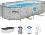 Bestway Power Steel Swim Vista Series Frame Pool Komplett-Set mit Filterpumpe 427 x 250 x 100 cm, Steinwand-Optik (Cremegrau), oval