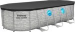 Bestway Power Steel Swim Vista Series Frame Pool Komplett-Set mit Filterpumpe 549 x 274 x 122 cm, Steinwand-Optik (Cremegrau), oval