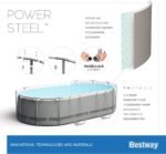 Bestway Power Steel Ovaler Stahlrahmenpool-Set mit Filterpumpe, 7250 L, grau, 424 x 250 x 100 cm