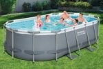 Bestway Power Steel Frame Pool Set mit Filterpumpe 427 x 250 x 100 cm, grau, oval