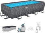 Bestway APX365 Winterfestes Frame Pool Set, Sandfilteranlage, 549 x 274 x 132 cm, 16.477 L, Stahlrahmen, Polar-Shield, Dunkle Marmor-Optik, Sicherheitsleiter, Abdeckplane, Werkzeugloser Aufbau, DEKRA