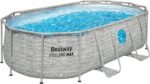 Bestway Power Steel Swim Vista Series Frame Pool Komplett-Set mit Filterpumpe 427 x 250 x 100 cm, Steinwand-Optik (Cremegrau), oval