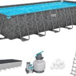 Bestway APX365 Winterfestes Frame Pool Set, 732 x 366 x 132 cm, Sandfilteranlage, 30.045 Liter, Dunkle Marmor-Optik, Ganzjahresschutz, Werkzeugloser Aufbau, Sicherheitsleiter, Abdeckplane
