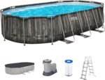 Bestway Steel Pro MAX Frame Pool Komplett-Set, 610 x 366 x 122 cm, Holz-Optik, 20.241 L, 3-lagiges TriTech-Material, ClickConnect System, Filterpumpe, Sicherheitsleiter, Abdeckplane, Reparaturflicken