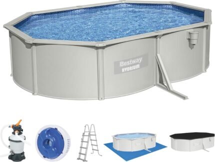 Bestway Hydrium Stahlwandpool Komplett-Set mit Sandfilteranlage 500 x 360 x 120 cm, grau, rund