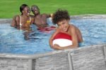 Bestway Power Steel Swim Vista Series Frame Pool Komplett-Set mit Filterpumpe 427 x 250 x 100 cm, Steinwand-Optik (Cremegrau), oval