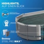 Bestway Steel Pro MAX Frame Pool Komplett-Set, 610 x 366 x 122 cm, Holz-Optik, 20.241 L, 3-lagiges TriTech-Material, ClickConnect System, Filterpumpe, Sicherheitsleiter, Abdeckplane, Reparaturflicken