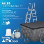 Bestway APX365 Winterfestes Frame Pool Set, Sandfilteranlage, 549 x 274 x 132 cm, 16.477 L, Stahlrahmen, Polar-Shield, Dunkle Marmor-Optik, Sicherheitsleiter, Abdeckplane, Werkzeugloser Aufbau, DEKRA