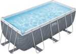 Bestway Power Steel Frame Pool Set mit Filterpumpe 412 x 201 x 122 cm, Marmor-Optik (Schiefergrau), eckig