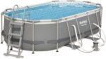 Bestway Power Steel Ovaler Stahlrahmenpool-Set mit Filterpumpe, 7250 L, grau, 424 x 250 x 100 cm