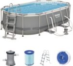 Bestway Power Steel Ovaler Stahlrahmenpool-Set mit Filterpumpe, 7250 L, grau, 424 x 250 x 100 cm