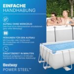 Bestway Power Steel Frame Pool Komplett-Set mit Sandfilteranlage 488 x 244 x 122 cm, lichtgrau, eckig