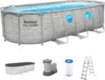 Bestway Power Steel Swim Vista Series Frame Pool Komplett-Set mit Filterpumpe 549 x 274 x 122 cm, Steinwand-Optik (Cremegrau), oval