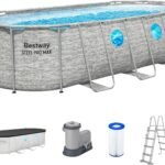 Bestway Power Steel Swim Vista Series Frame Pool Komplett-Set mit Filterpumpe 549 x 274 x 122 cm, Steinwand-Optik (Cremegrau), oval