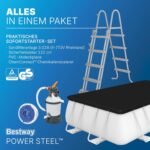 Bestway Power Steel Frame Pool Komplett-Set mit Sandfilteranlage 488 x 244 x 122 cm, lichtgrau, eckig