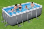 Bestway Power Steel Frame Pool Set mit Filterpumpe 412 x 201 x 122 cm, grau, eckig