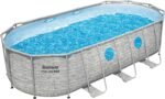 Bestway Power Steel Swim Vista Series Frame Pool Komplett-Set mit Filterpumpe 549 x 274 x 122 cm, Steinwand-Optik (Cremegrau), oval