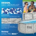 Bestway Power Steel Swim Vista Series Frame Pool Komplett-Set mit Filterpumpe 427 x 250 x 100 cm, Steinwand-Optik (Cremegrau), oval
