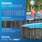 Bestway Steel Pro MAX Frame Pool Komplett-Set, 610 x 366 x 122 cm, Holz-Optik, 20.241 L, 3-lagiges TriTech-Material, ClickConnect System, Filterpumpe, Sicherheitsleiter, Abdeckplane, Reparaturflicken