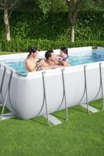 BESTWAY Power Steel Rectangular Pool Set 412x201x122 cm, Stahlrahmenpool-Set mit Filterpumpe und Zubehör