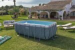 Bestway Power Steel Frame Pool Set mit Filterpumpe 412 x 201 x 122 cm, Marmor-Optik (Schiefergrau), eckig