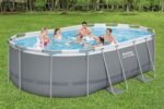 Bestway Power Steel Frame Pool Set mit Filterpumpe 427 x 250 x 100 cm, grau, oval