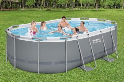 Bestway Power Steel Frame Pool Set mit Filterpumpe 427 x 250 x 100 cm, grau, oval