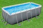 Bestway Power Steel Frame Pool Set mit Filterpumpe 412 x 201 x 122 cm, grau, eckig