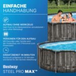Bestway Steel Pro MAX Frame Pool Komplett-Set, 610 x 366 x 122 cm, Holz-Optik, 20.241 L, 3-lagiges TriTech-Material, ClickConnect System, Filterpumpe, Sicherheitsleiter, Abdeckplane, Reparaturflicken