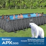 Bestway APX365 Winterfestes Frame Pool Set, 732 x 366 x 132 cm, Sandfilteranlage, 30.045 Liter, Dunkle Marmor-Optik, Ganzjahresschutz, Werkzeugloser Aufbau, Sicherheitsleiter, Abdeckplane