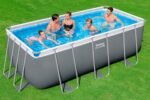 Bestway Power Steel Frame Pool Set mit Sandfilteranlage 412 x 201 x 122 cm, grau, eckig
