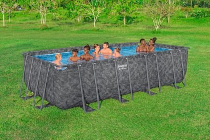 Bestway APX365 Winterfestes Frame Pool Set, Sandfilteranlage, 549 x 274 x 132 cm, 16.477 L, Stahlrahmen, Polar-Shield, Dunkle Marmor-Optik, Sicherheitsleiter, Abdeckplane, Werkzeugloser Aufbau, DEKRA