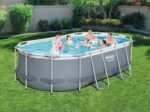 Bestway Power Steel Ovaler Stahlrahmenpool-Set mit Filterpumpe, 7250 L, grau, 424 x 250 x 100 cm