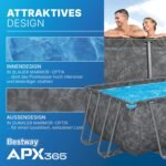 Bestway APX365 Winterfestes Frame Pool Set, Sandfilteranlage, 549 x 274 x 132 cm, 16.477 L, Stahlrahmen, Polar-Shield, Dunkle Marmor-Optik, Sicherheitsleiter, Abdeckplane, Werkzeugloser Aufbau, DEKRA