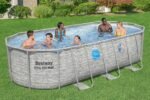 Bestway Power Steel Swim Vista Series Frame Pool Komplett-Set mit Filterpumpe 549 x 274 x 122 cm, Steinwand-Optik (Cremegrau), oval