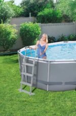 Bestway Power Steel Ovaler Stahlrahmenpool-Set mit Filterpumpe, 7250 L, grau, 424 x 250 x 100 cm