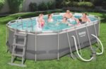 Bestway Power Steel Ovaler Stahlrahmenpool-Set mit Filterpumpe, 7250 L, grau, 424 x 250 x 100 cm